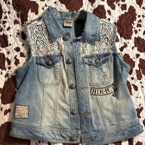 Harley-Davidson Blue Denim Vest with White Lace